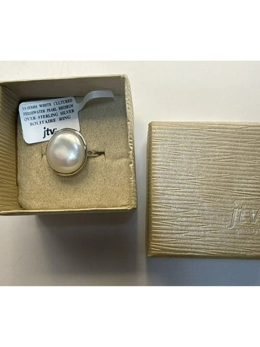 JTV Sterling Silver Ring Freshwater Pearl 18.5mm Solitaire 925 White Size 10